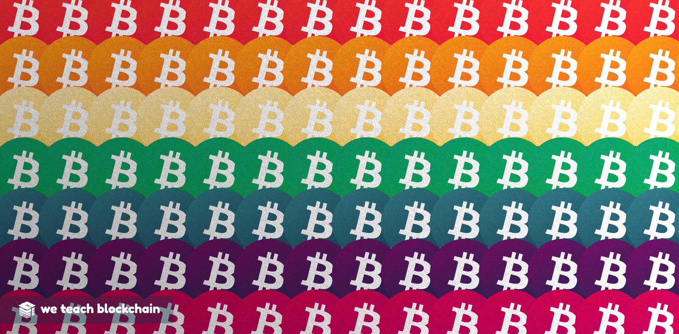 A rainbow of colored bitcoins