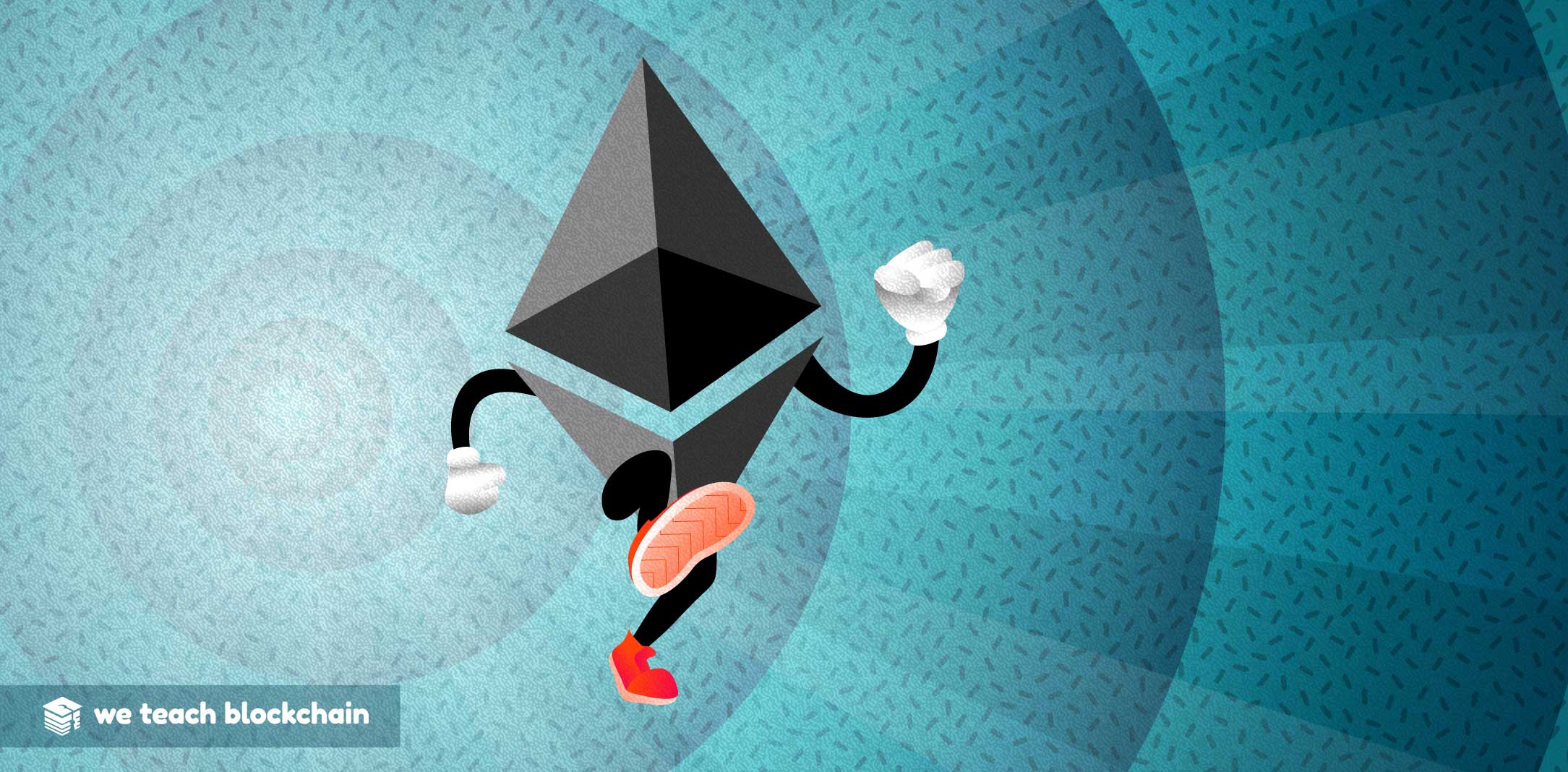 The Ethereum logo with legs running